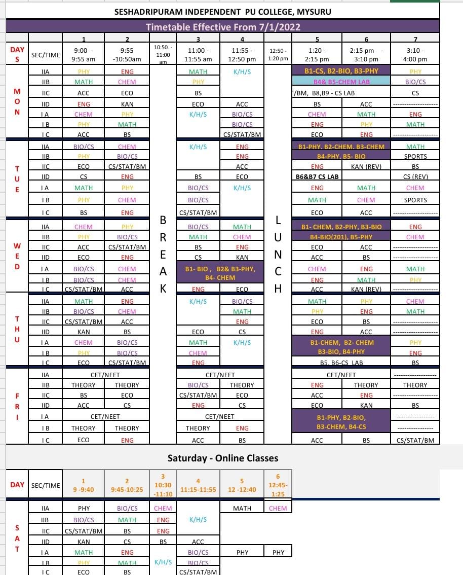 time table